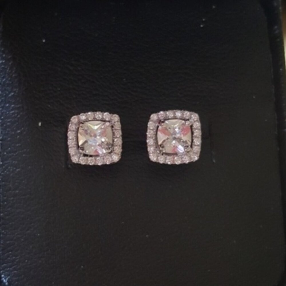 18k Swarovski Emerald Halo Stud Women's Earrings